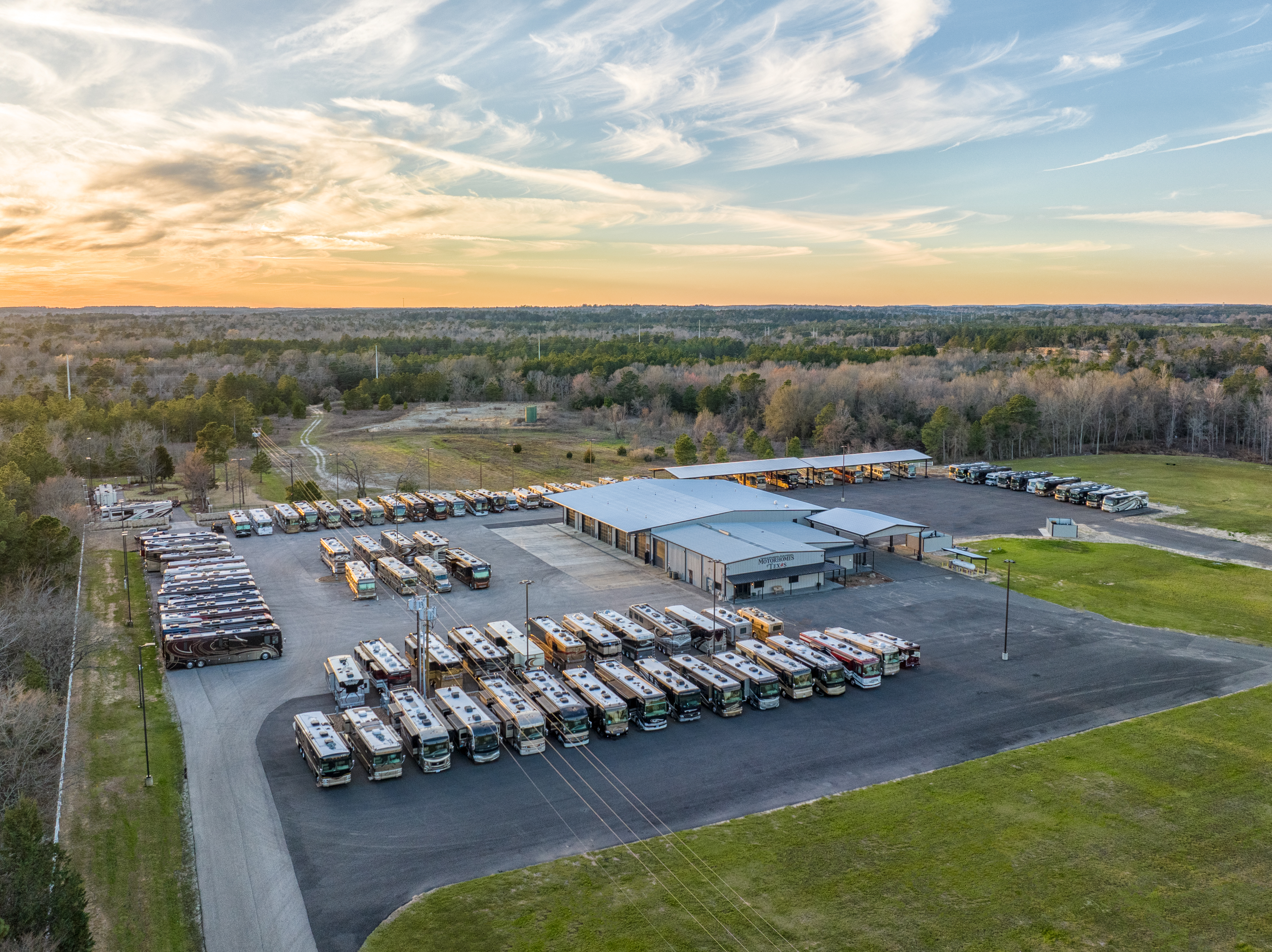 Motorhomes of Texas aerial view at sunset